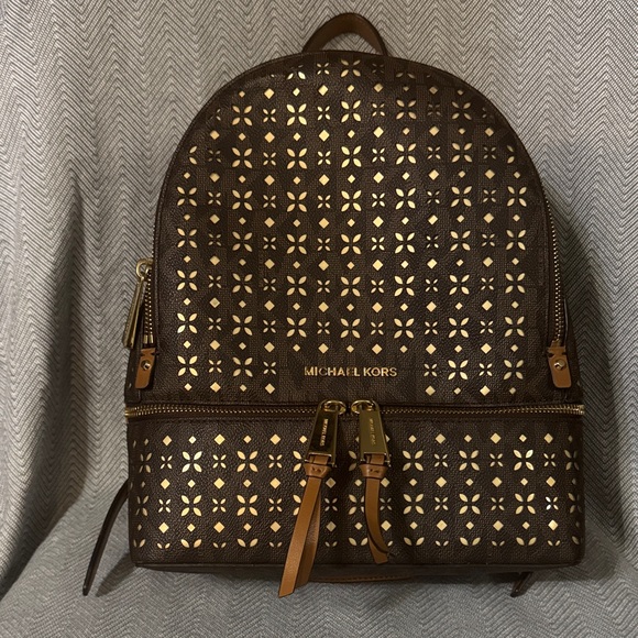 Michael Kors Handbags - Michael Kors Dark Brown Backpack with Gold Accents